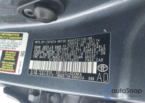 2014 Toyota Corolla Le из США, поврежденный, VIN 2T1BURHE4EC159053